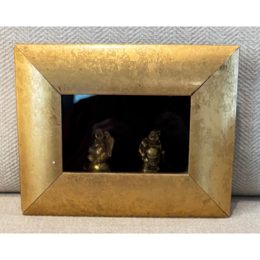 An-An's 2 Vintage Brass Buddha Figurines in Shadow Box Gold Frame Tabletop Decor